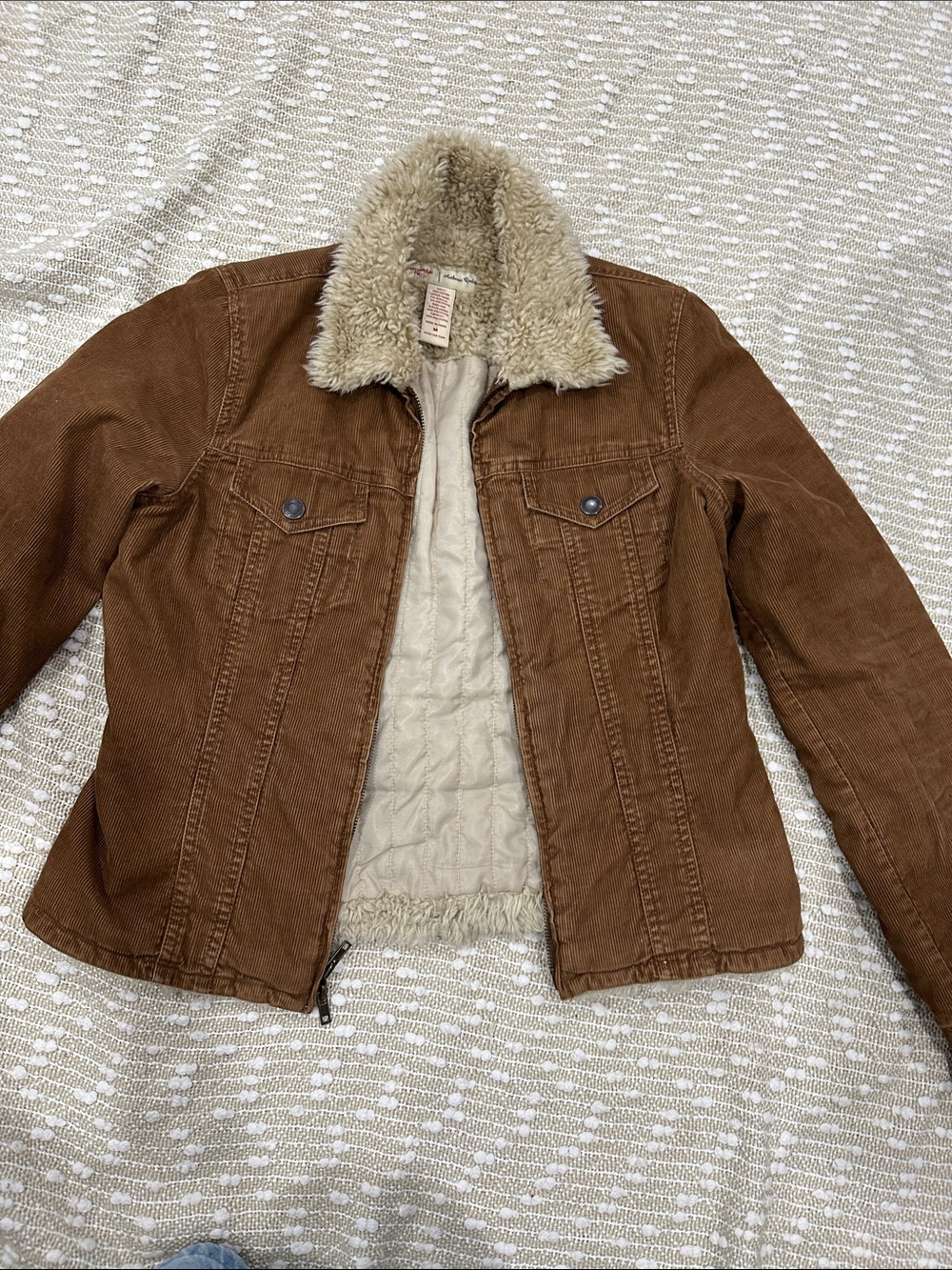Abercrombie & Fitch Brown Corduroy Jacket with Cream Faux Shearling Collar